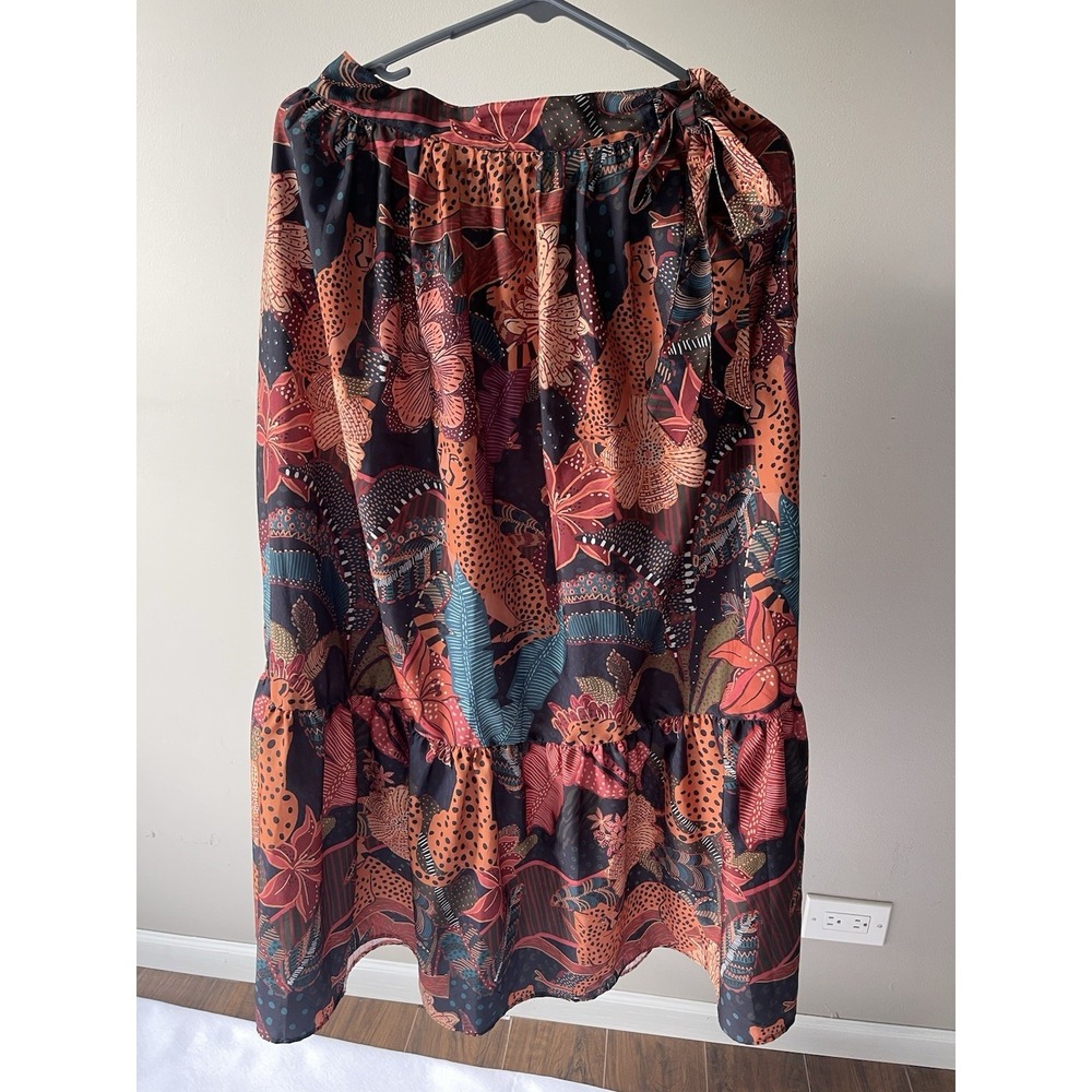 Rachel Zoe Womens Multicolor Animal Print Midi Flare Skirt Tie Waist Size S